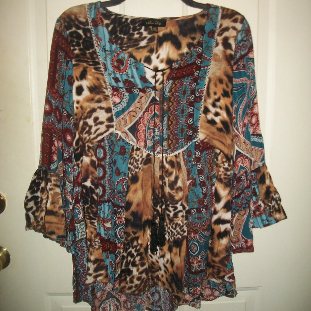 Melissa Paige mixed pattern boho top size S